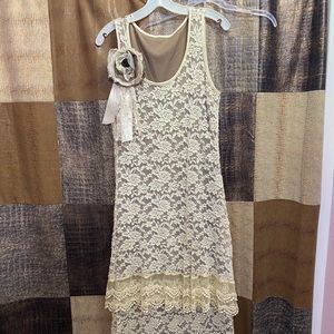 Custom made cream lace dress with attachment